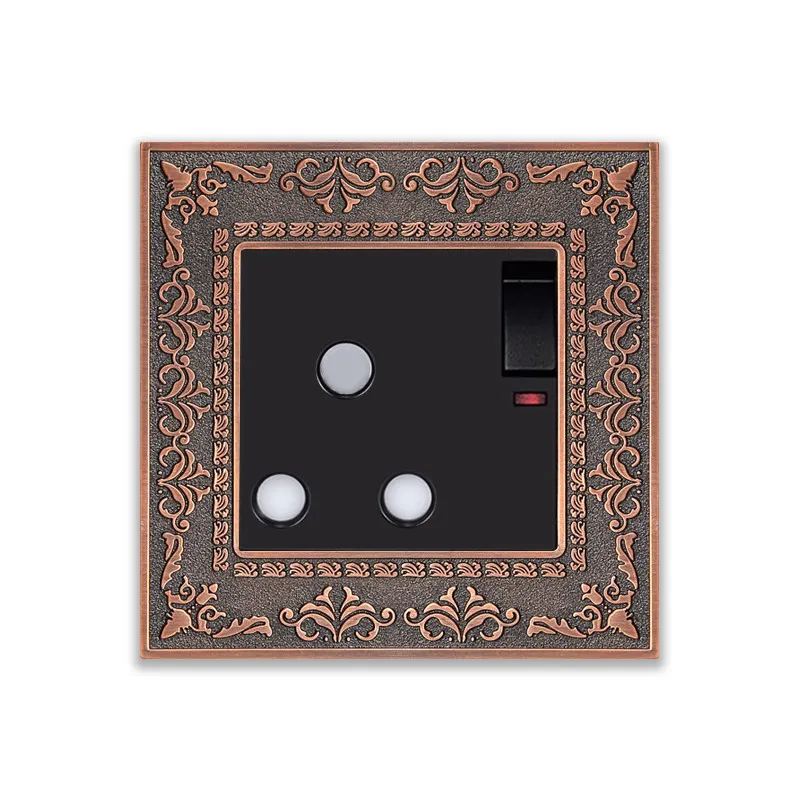 

UK Round hole Emboss style, 15A 3 Pin wall socket, With ON/OFF switch and Indicator light, Zinc alloy frame outlet