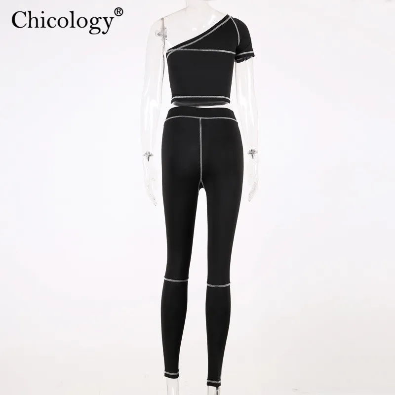 Chicology укороченный топ на одно плечо длинные штаны леггинсы Лоскутная линия