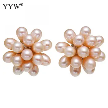 

YYW Wedding Bridal Mom Birthday Gifts 1 Pair 20mm Flower Natural White Pink Black Freshwater Pearl Ear Studs Earrings for woman