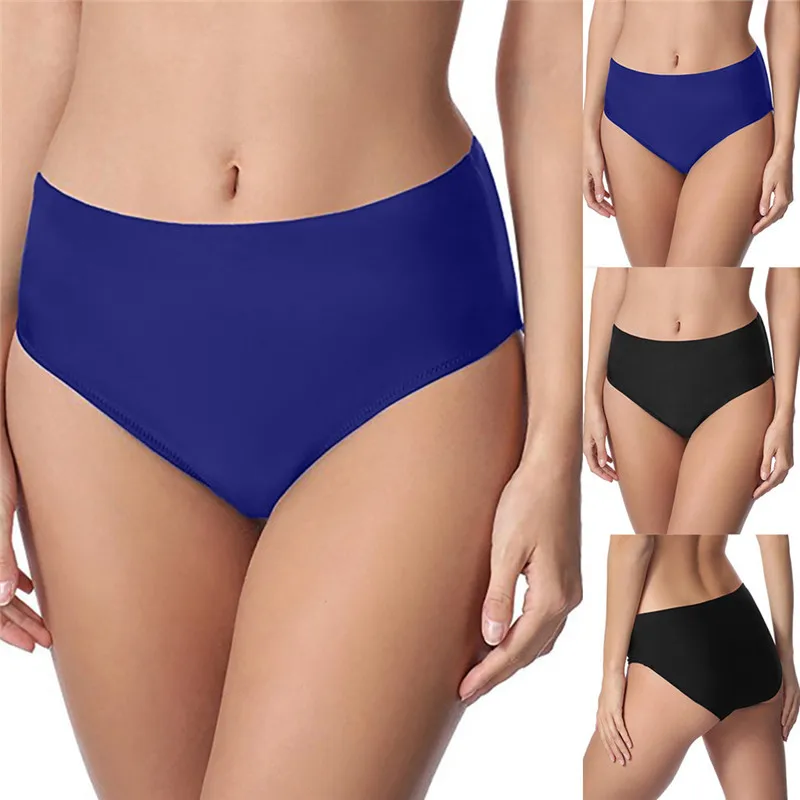 

Swimwear Women 2019 Sexy Bikini Two-Piece Swimsuit Women's Sexy Solid Mid Waist Beach Bikini Bathing Swimwear Brief Trunks #40