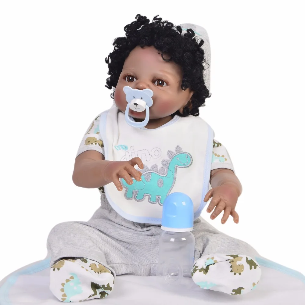 

55cm New Reborn boy Dolls Realistic black skin Baby Toys Silicone Vinyl Body Bebe 23 Inch Reborn Bonecas girls Birthday Gifts