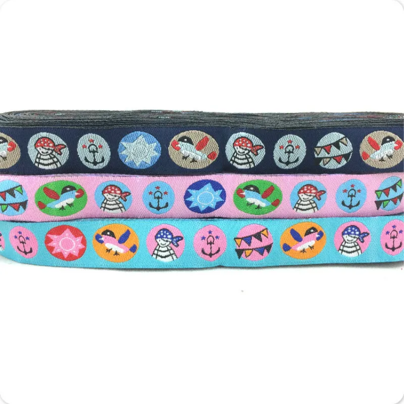 

5/8' 16mm 10yard/set 100% polyester computer woven jacquardribbon selling with Dog and lovely bones pink pirate series