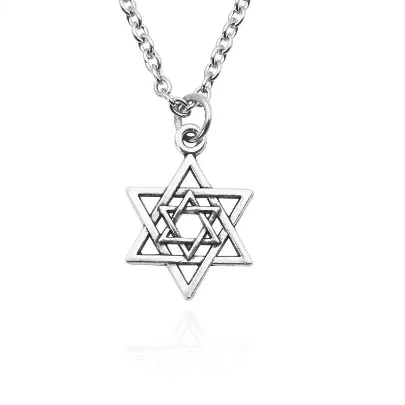 

Steampunk Hexagram Pendant Necklace Tiny Silver Hollow Inverted Triangle Star of David Pendants Necklaces For Women Men Collares