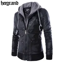 Hee Grand/2018 г. новое поступление Для мужчин с капюшоном куртка из искусственной кожи высокое качество Повседневное тонкий мужской Пальто для