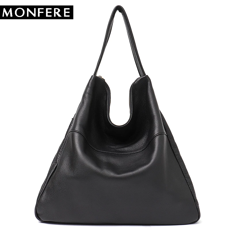 

MONFERE Brand Luxury Cow Leather Shoulder Bags Female Large Soft High Quality Casual Handbag Ladies Retro Design Cross body Bag