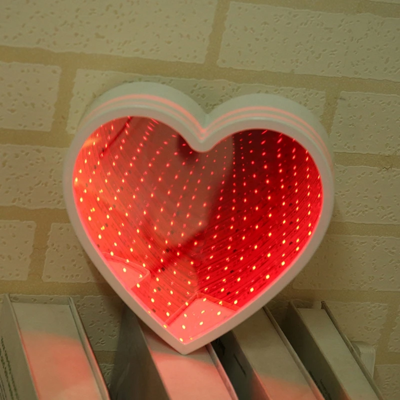 

Novelty LED Tunnel Night Light Heart Shape Mirror Home Party Decoration Gift New