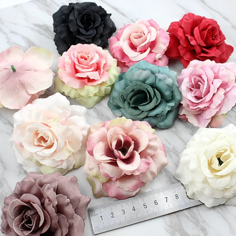 

5pcs 8cm Silk Rose Artificial Flower Wedding Home Furnishings DIY Wreath Sheets Handicrafts Simulation Cheap Fake Flower