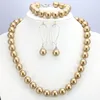 Popular Christmas Gift Women Girls 12mm Gold-Color Round Shell Pearl Beads Necklace Bracelet Earrings Sets Jewelry Making Design ► Photo 1/6