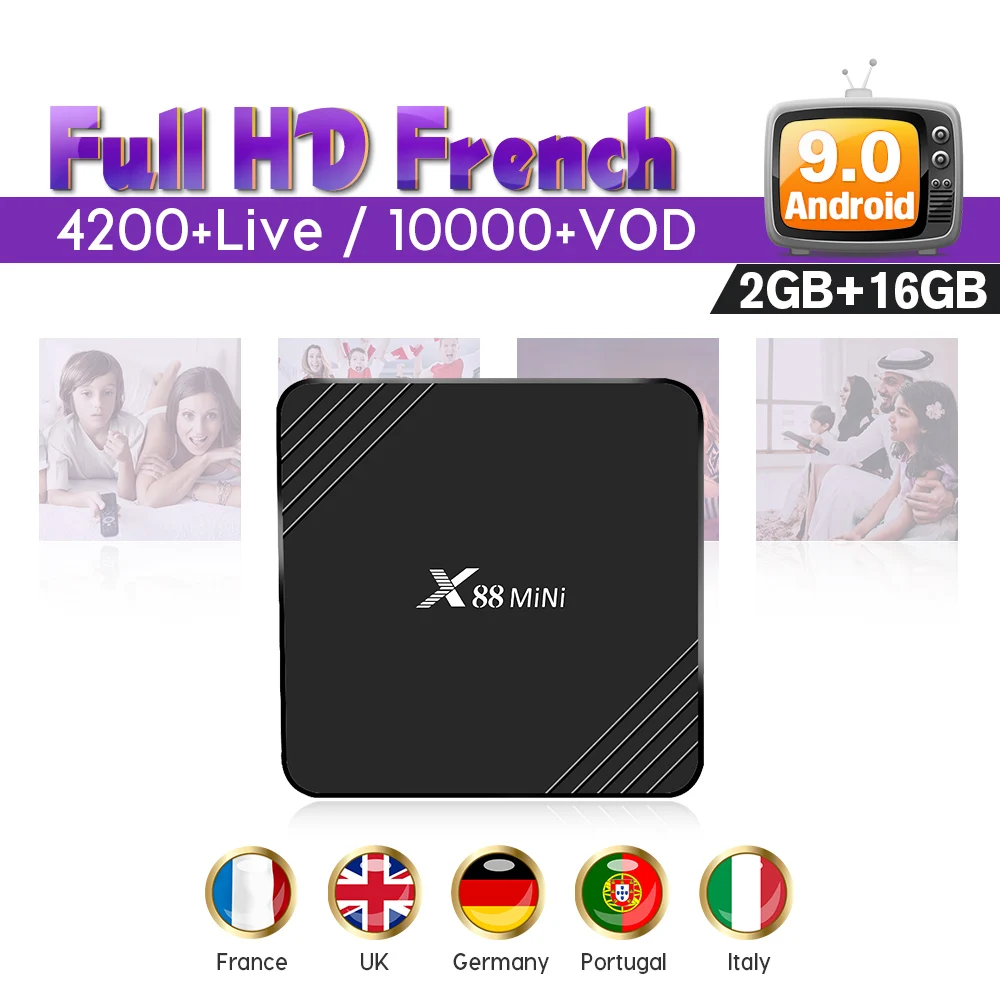 

Spain 4K IPTV France Italy Android 9.0 X88Mini Intelligence set-top box with SUBTV 1 Year Code 2G 16G Belgium IPTV Portugal box