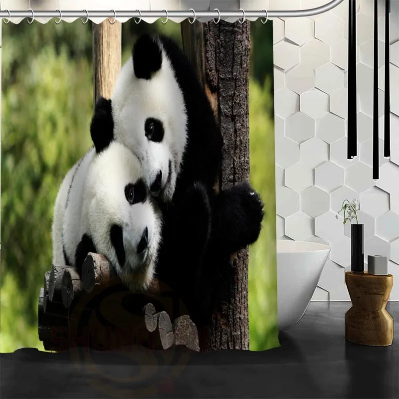 Custom cute baby fantastic panda занавеска для душа водонепроницаемая ткань для ванной шторка для ванной - Цвет: Коричневый