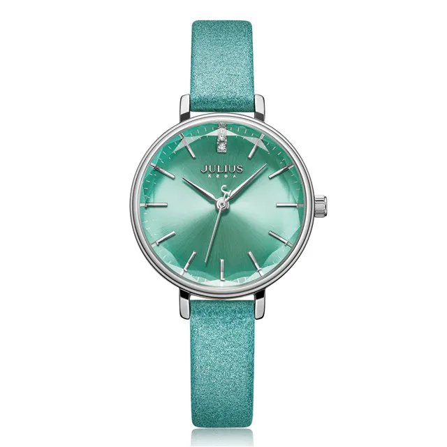Новые женские часы Julius, японские кварцевые режущие стеклянные женские часы, модные часы, браслет из натуральной кожи, Подарочная коробка для девочек на день рождения - Цвет: Cyan