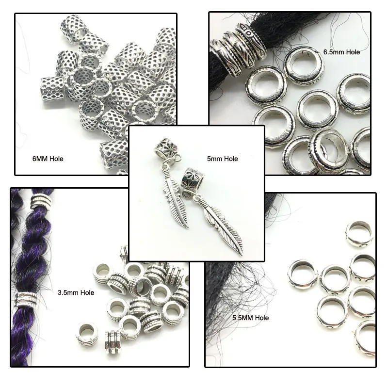 

10pcs Silver Dreadlock Beads big hole Adjustable Hair Braid Cuff Clip big Hole Braiding Hair Bead hollow out Micro Ring