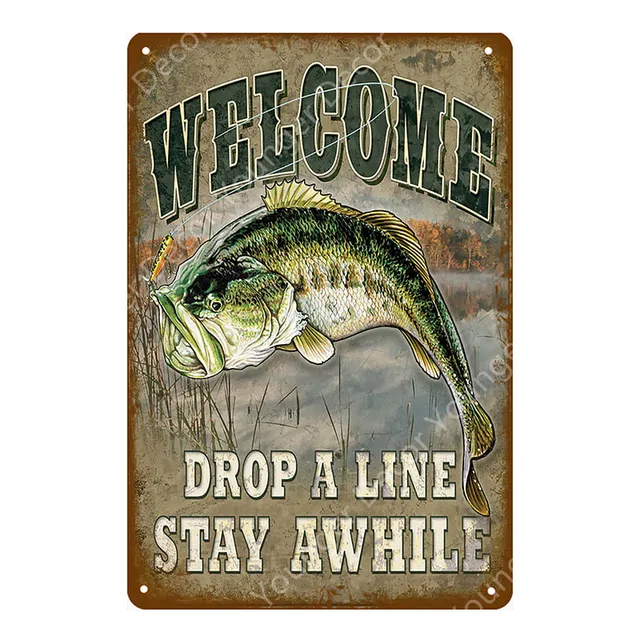 Small Fishing Tin Sign Vintage Style 20cm X 30cm Welcome 1