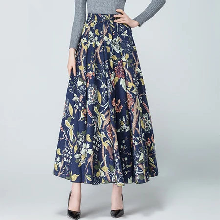 Модная длинная льняная юбка с принтом, женские Плотные хлопковые юбки Saias, зимние юбки - Цвет: color