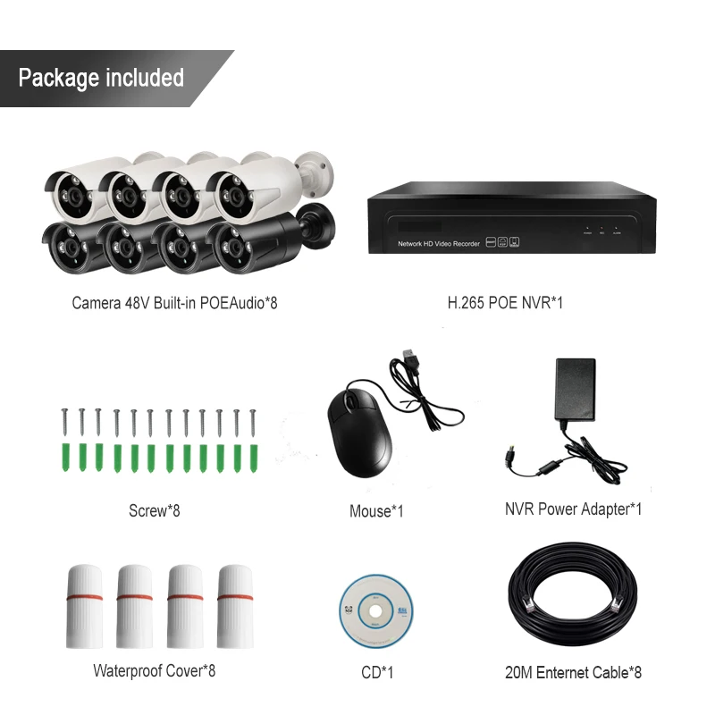 HJT 8CH POE сеть NVR Камера 4CH белый черный 5.0MP 48 V комплект P2P Обнаружение движения