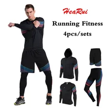 Men’s Compression Running Suits Clothes Sports Set Jackets Shorts And Pants Joggers Gym Fitness Compression Tights 4pcs/Sets