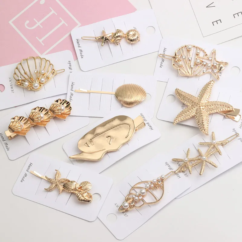 

Ins metal pearl shell hairpin for women hollow seaside hairclip alloy duckbill clip female hairgrip barrettes hair accessories