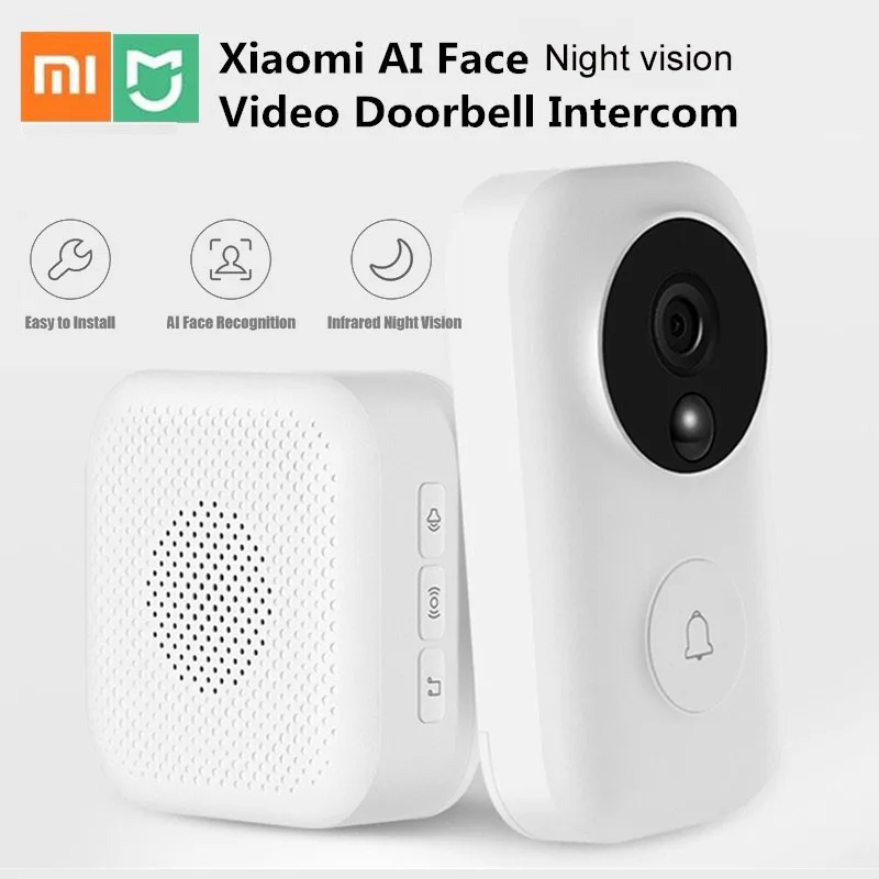 Новый Xiaomi AI распознавание лица 720P ИК Ночное Видение видео дверной звонок набор