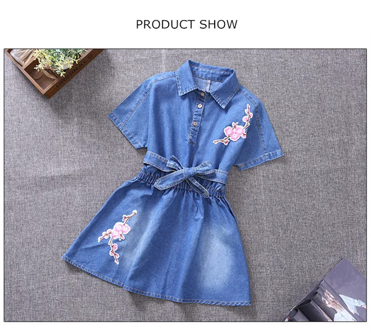 3-12 y 2019 girls denim dress summer batwing sleeve girl dress child clothes floral jeans dresses for girls 12 years old (10)