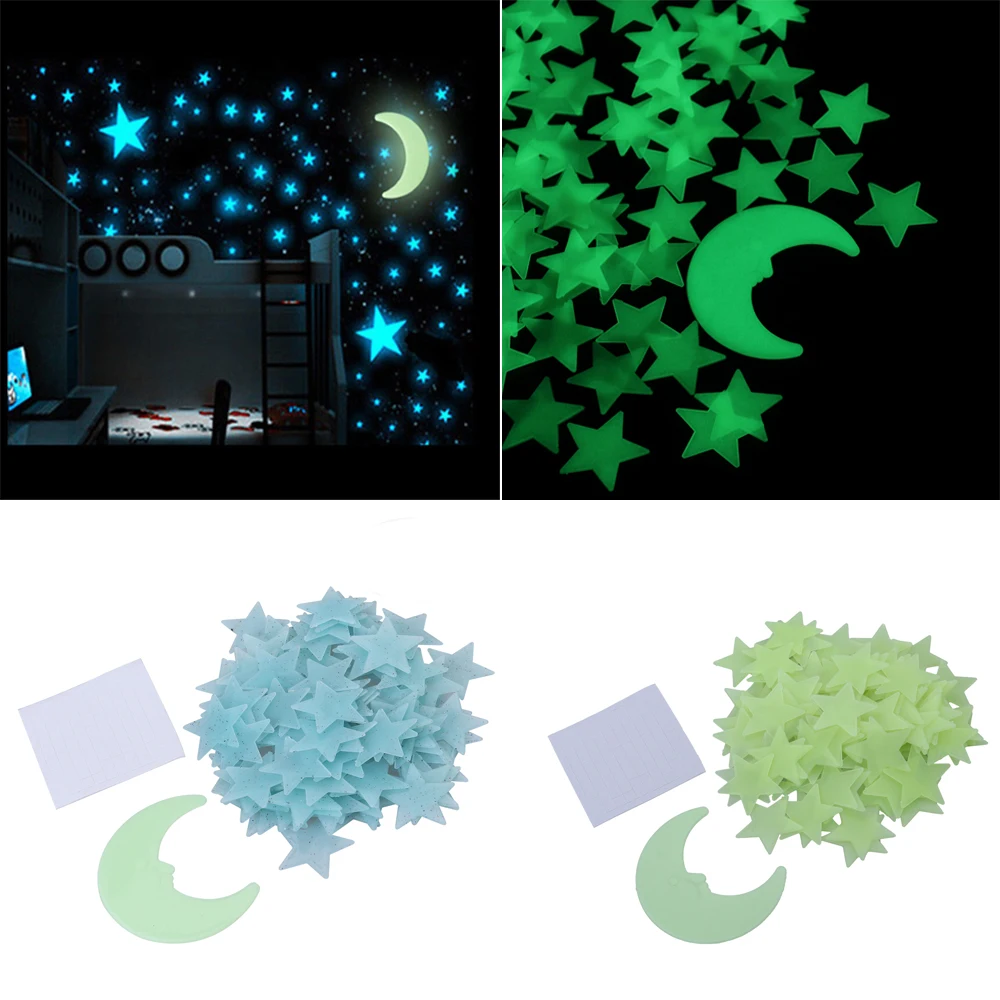 

VORCOOL 101pcs/Set Beautiful Star Stickers 3D Glowing Moon And Star Stickers Decoration For Children Bedroom Party