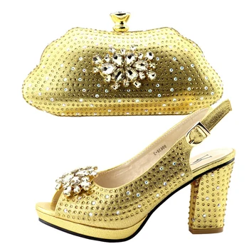 

2020 shoes and bag matching set african with many stones shoe and bag to match for african aso ebi shoes bag SB8295-1