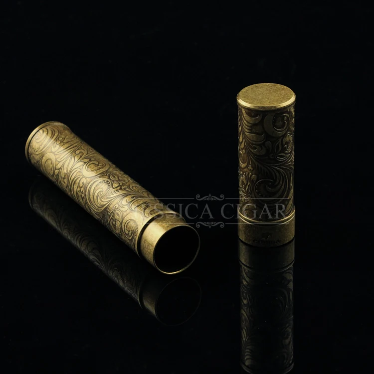 Classical Retro Bronze Steel Embossed Pattern Cigar Tube Jar Portable