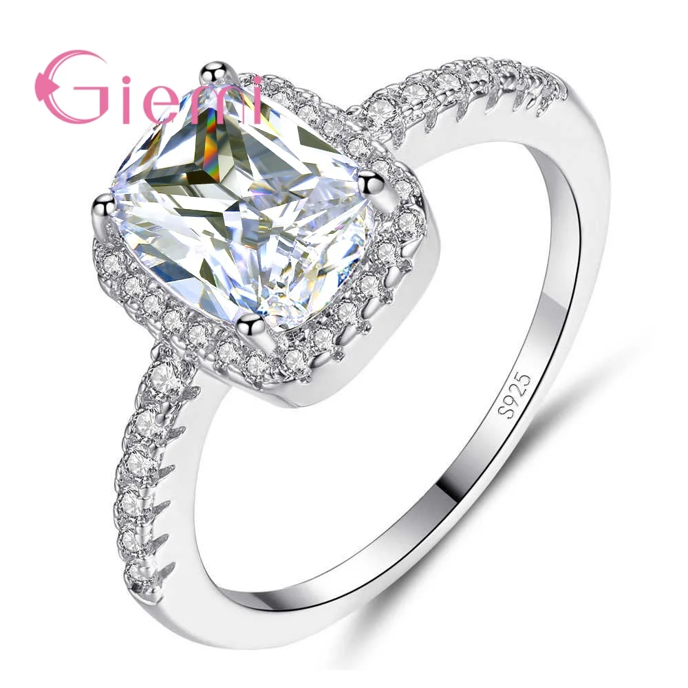 Настоящее 925 пробы Серебряное супер блестящее квадратное кольцо на палец с кубическим цирконием для женщин, Дамское свадебное ювелирное изделие с кристаллами