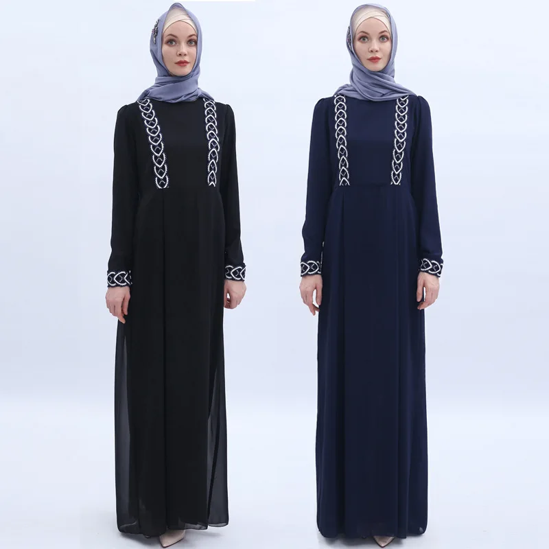 Мусульманская вышивка abaya кимоно полное платье шифоновый кардиган Кафтан одеяние мусульмане Jubah Ближний Восток Eid Рамадан Исламская одежда