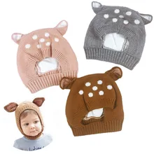 Милая Детская шляпа с оленьими ушками для новорожденных; сезон зима-осень; вязаная шапка для маленьких мальчиков и девочек; детская шапочка; шапка для новорожденных; реквизит для фотосессии