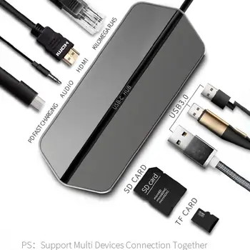 

BEESCLOVER Docking Station T19 Adapter PD Charger 4K HD SD Card Reader 3 USB 3.0 Ports Type C Docking Station Charger r25