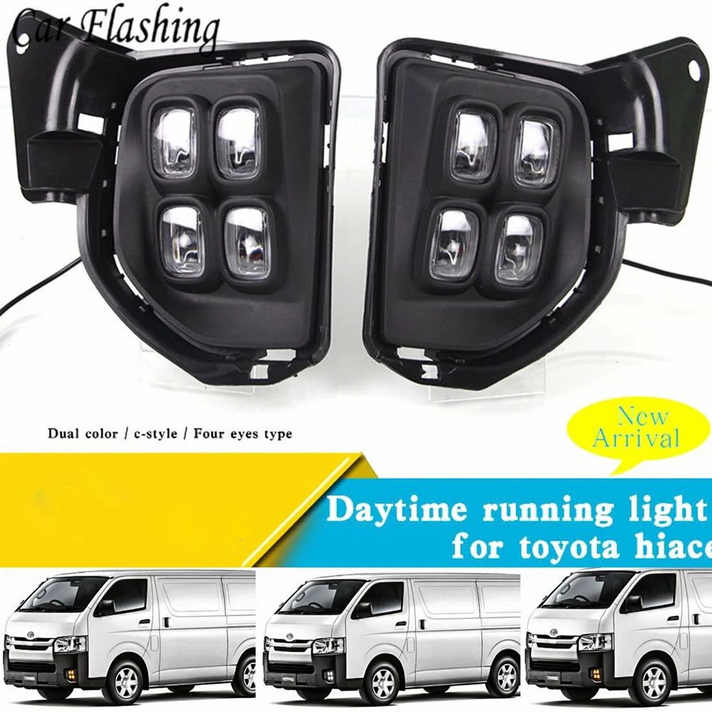 

Wholesale car styling 1set For Toyota Hiace 2016 2017 2018 LED DRL Daytime driving Running Lights Daylight Waterproof Fog lamp