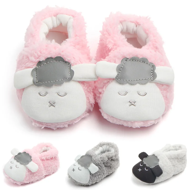 Keep Warm Winter coral velvet shoes cute cartoon sheep prewalker with soft bottom