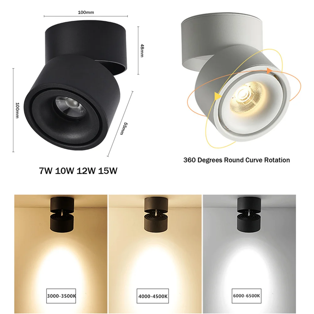Billige [DBF] 360 Grad Drehbare Oberfläche Montiert Decke Downlight 7 W 10 W 12 W 15 W LED Decke spot Licht für Küche wohnzimmer Decor