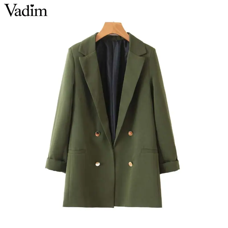 

Vadim women chic army green blazer decorate button open stitch pockets back split female work wear stylish coat CA497