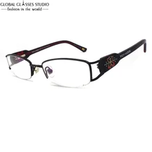 Овальные линзы, половинная оправа, женские роскошные металлические очки, оправа без рога, широкие дужки, клевер, узор, стразы, украшения, очки, RM00460-C1