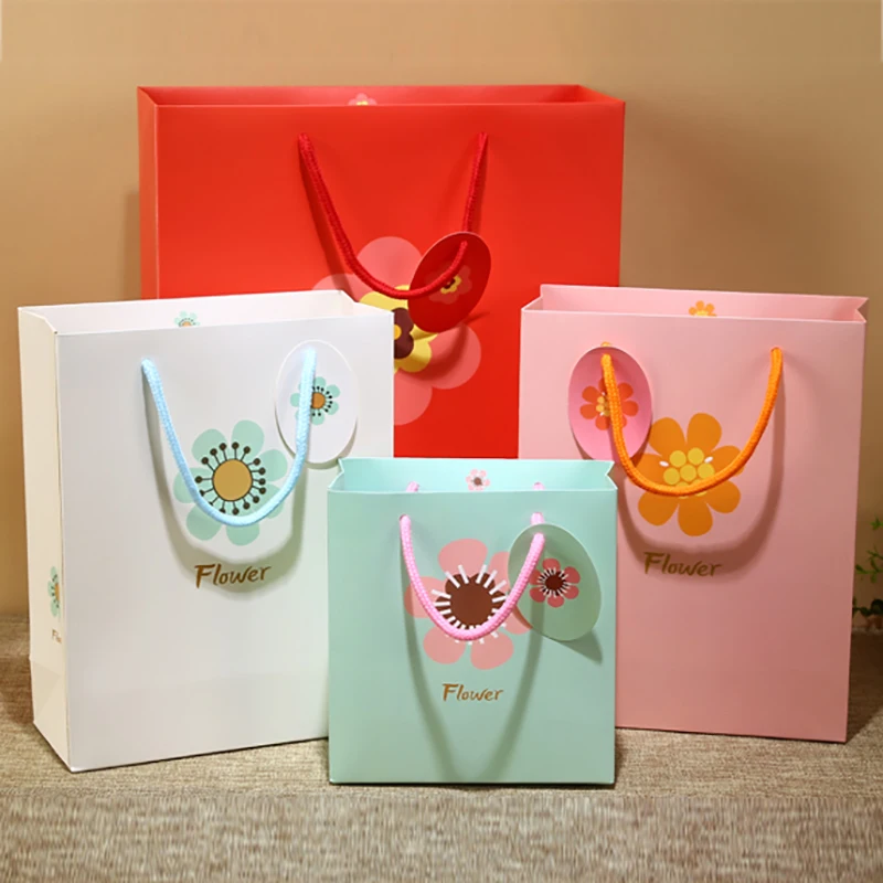 5PCS Solid Paper Bag Printed Flower with Hangtag Mint