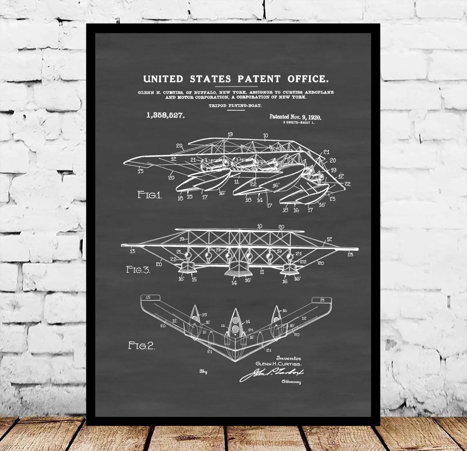 

1920 Curtiss Flying Boat Patent Print Blueprint Poster
