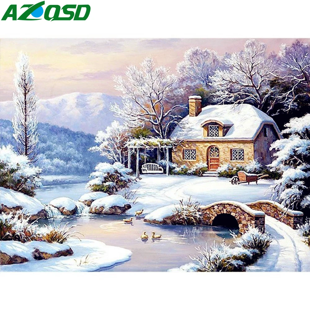 

AZQSD Diamond Painting Winter Diamond Embroidery Scenery Full Round/Square Diamond Mosaic Landscape 5D Decoration Needlework