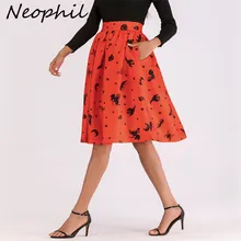 Neophil женские юбки миди с завышенной талией и карманами на Хэллоуин, плиссированные юбки до середины икры с принтом, женские юбки-клеш в готическом стиле, Faldas S1913