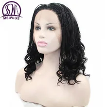 MSIWIGS African American Long Synthetic Braid Lace Front Wigs for Women Heat Resistant Brown Curly Micro Braided Wig Hair
