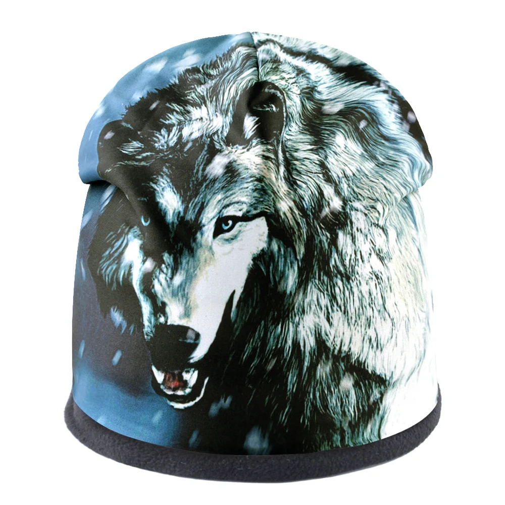 Skullies Beanie Men Wolf Slouch Winter Autumn Knit Hat Warm Fleece Lining 3D Print Ski Accessory Soft Casual Outdoor Headwear (3)