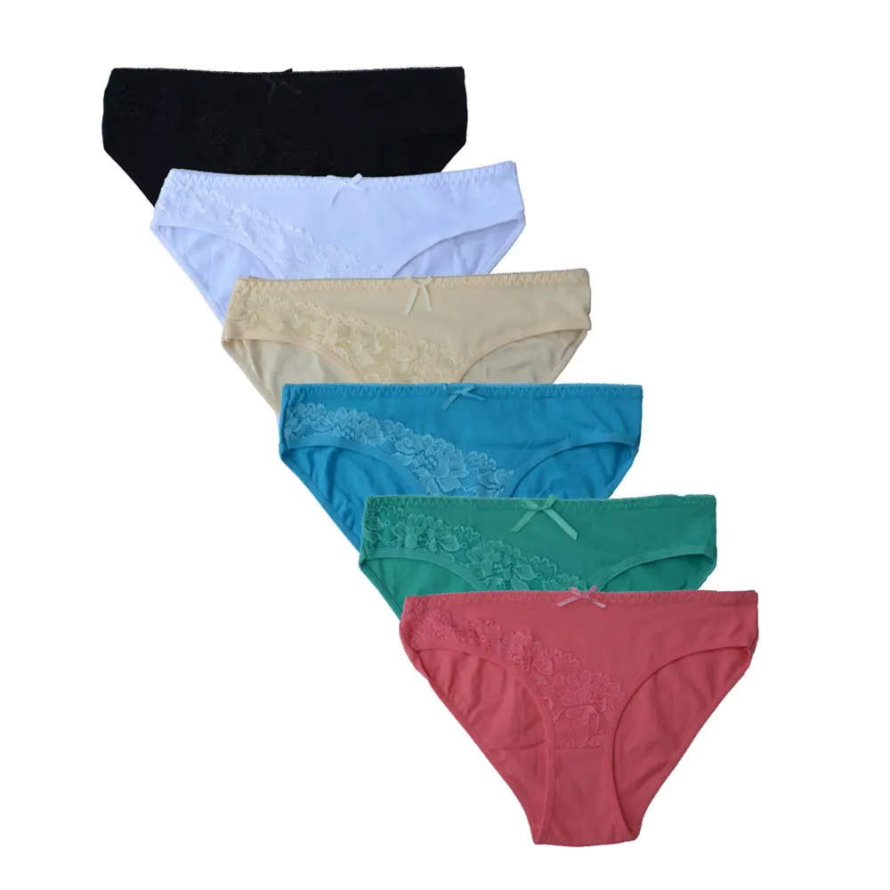 

LOLOISIS Lot 6 pcs Woman Underwear Women's Cotton Briefs Solid Cute Bow Low-Rise Sexy Lace Ladies Girls Panties Lingerie M L XL