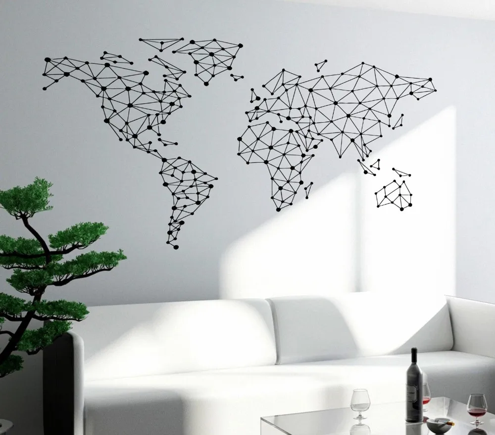 

Free Shipping Special World Map Art Wall Sticker Geometric Design World Map Wall Decals Vinyl Home Decor Wall Mural
