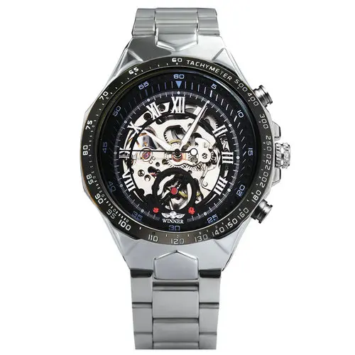WINNER официальный повседневные мужские часы Лидирующий бренд Роскошные автоматические механические часы для мужчин Скелет циферблат стальной ремешок хип-хоп наручные часы - Цвет: BLACK