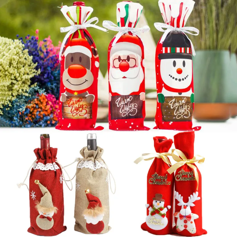

Christmas Decor Santa Claus Wine Bottle Cover Snowman Xmas New Year Home Party Decor MJJ88