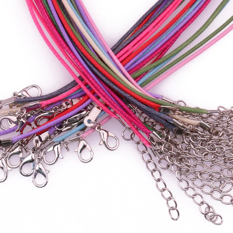 

20pcs 45/60cm 1.5/2mm Mix leather Cord Wax Rope Chain Adjustable Braided Rope Necklaces & Pendant Charms Findings Lobster Clasp