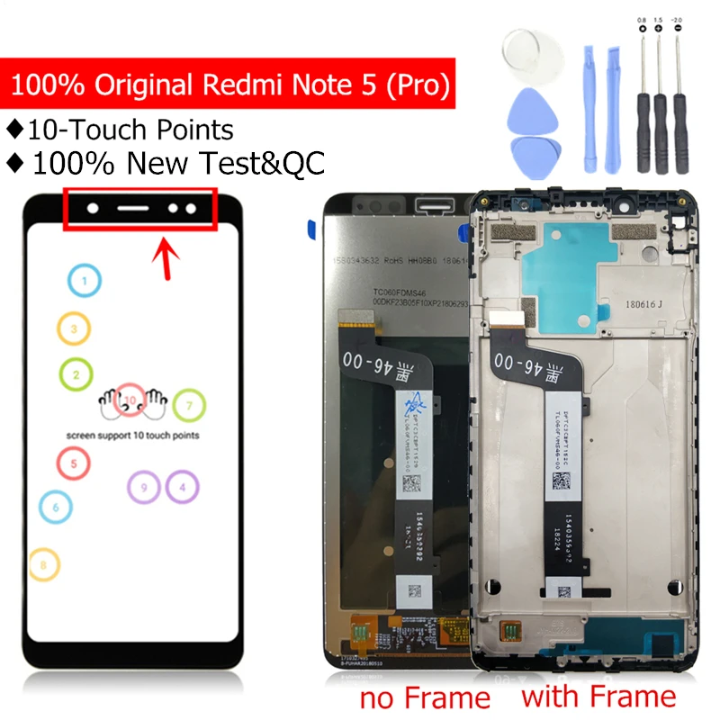

100% Original Xiaomi Redmi Note 5 LCD Display Screen with Frame Touch Digitizer LCD for Xiaomi Redmi Note 5 10 Touch Points