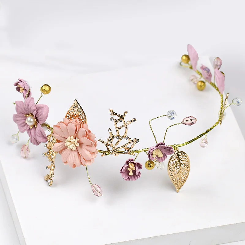 Элегантный цветок диадемы и повязка в виде короны свадебные украшения золото фиолетовый серии невесты корона украшения для девочек для женщин женские