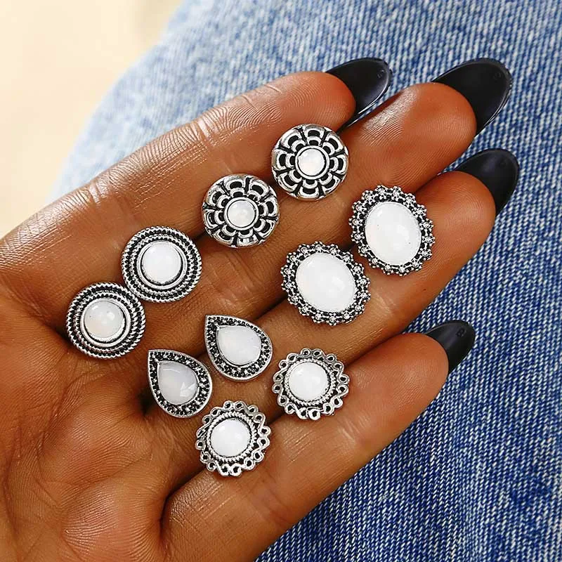 

2019 New vintage Water Drop midi Stud Earrings 5 pairs earrings set New arrival Bohemia Round earring for women Daily jewelry