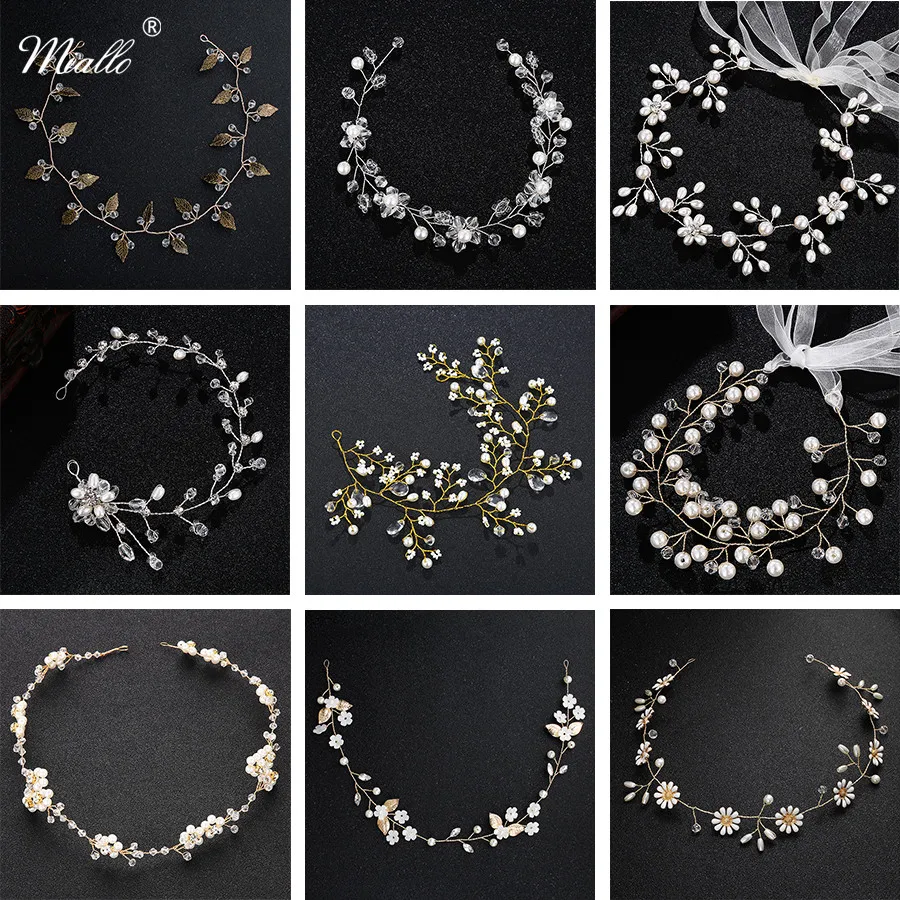 Miallo, свадебные повязки на голову для женщин, стразы для волос с жемчугом, лоза для невесты, украшения для волос ручной работы, свадебный головной убор, ювелирное изделие